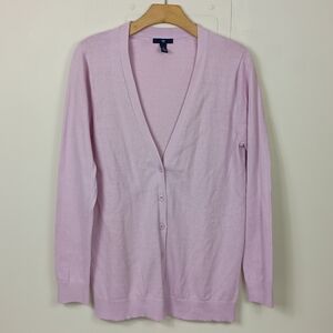 Gap Cardigan Sweater Large Womens Lilac Gauzy Knit Cotton Long Sleeve V Neck